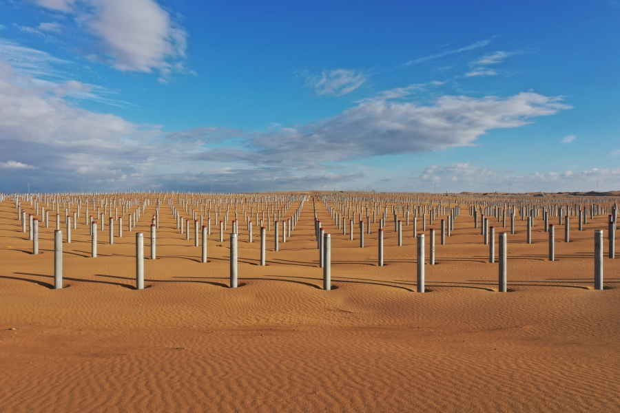 圖3  內蒙古庫布齊沙漠鄂爾多斯中北部新能源基地項目先導工程光伏基礎樁澆筑